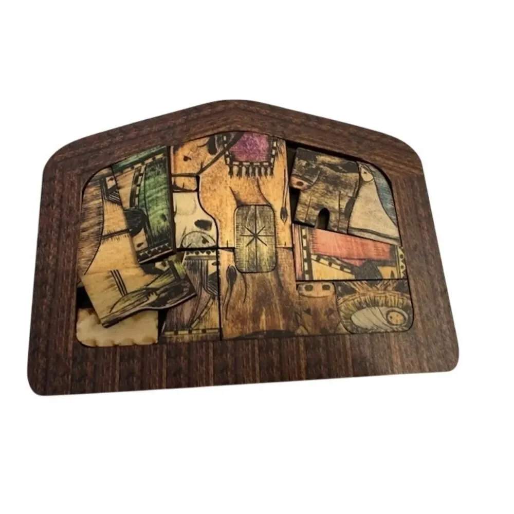 Nativity Set Wood Puzzle Folk Art Christmas 13 Piece